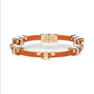 New Tory Burch Orange Gold Leather Magnetic Bracelet